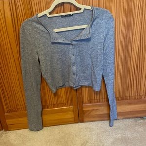 Gray Cropped Button Up Sweater